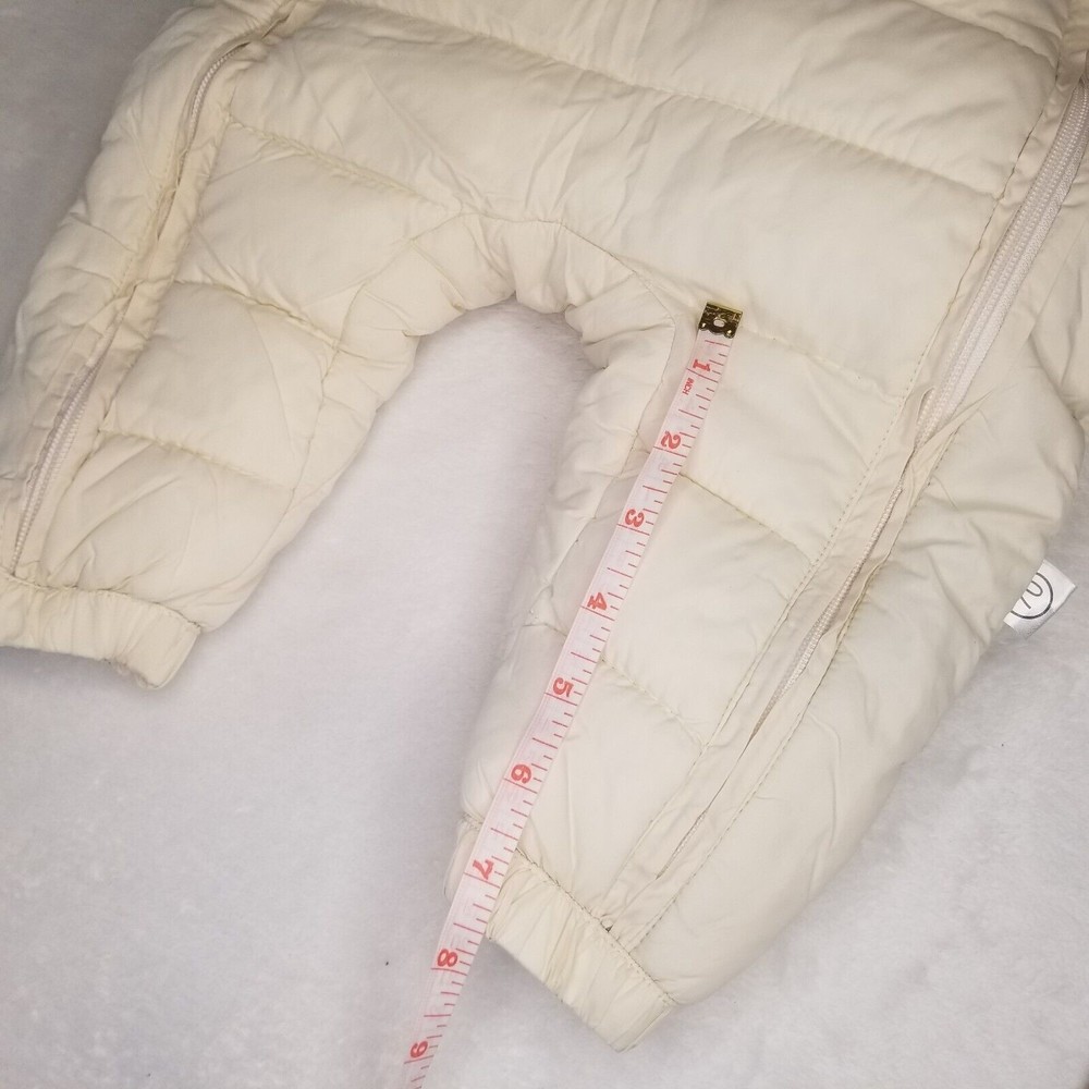 Baby Girl 9M Puffer Snow Suit Warm Bodysuit w/ Mittens Booties Minimalist Cream - Picture 6 of 9